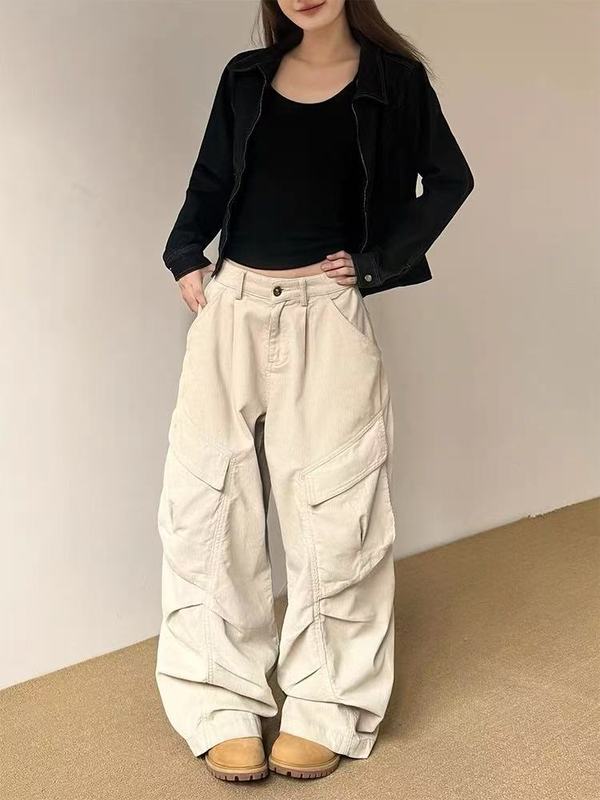 梵思羽美式复古迷彩工装裤春秋高腰宽松阔腿牛仔裤女款夏显瘦直筒|undefined