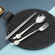 创意便携304不锈钢餐具套装勺叉筷子三件套韩式长柄学生餐具批发