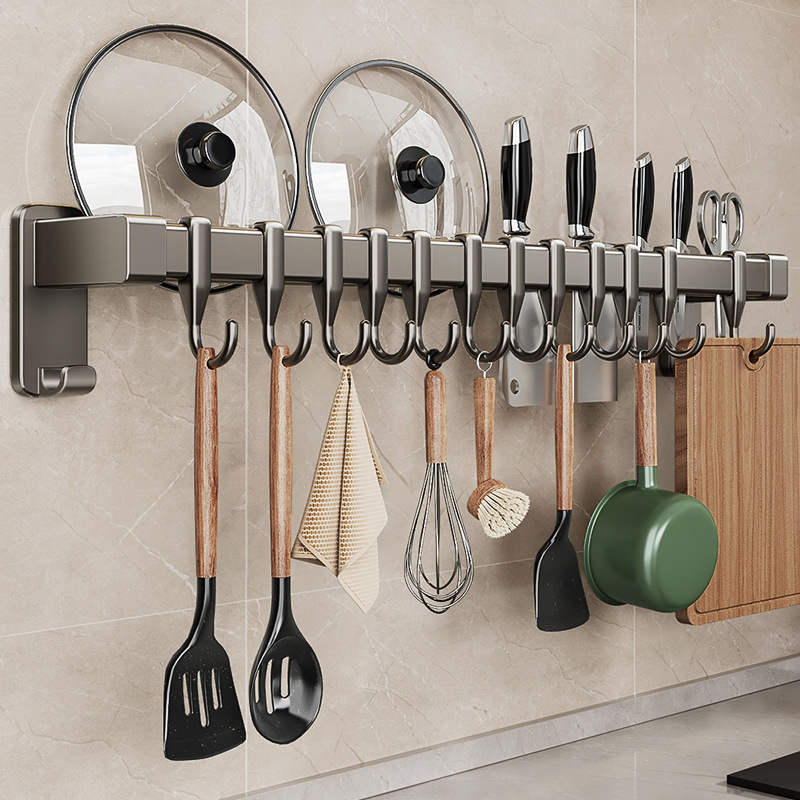 Kitchen Hook Rack, No-Drill Pot Spatula Storage Organizer, Multifunctional Spoon, Spatula, Knife Holder, Organizing Hook