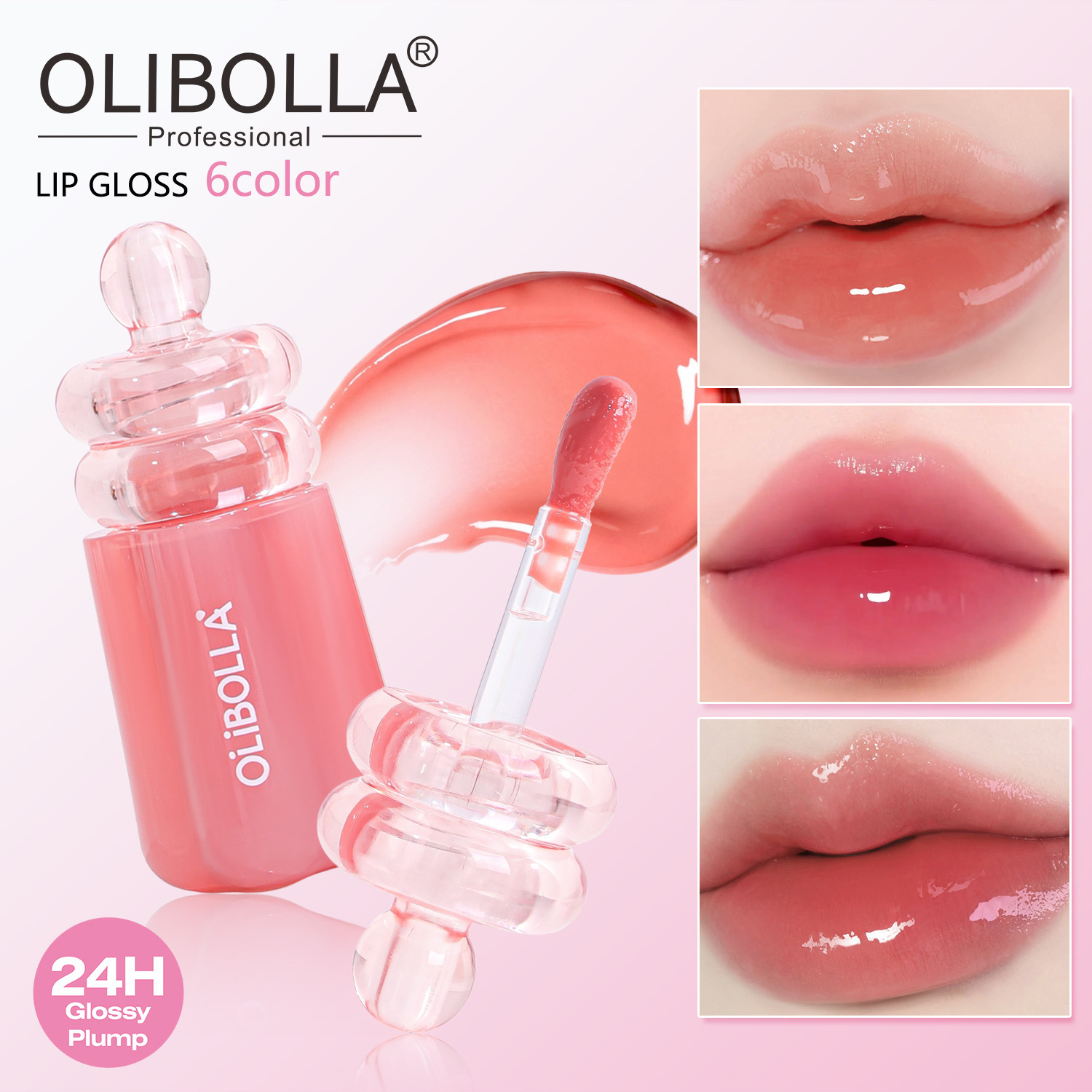 (Cross-border trading), lip gloss, lip balm, makeup primer, mirror effect, lips volume enhancement, intense hydration, 6 colors
