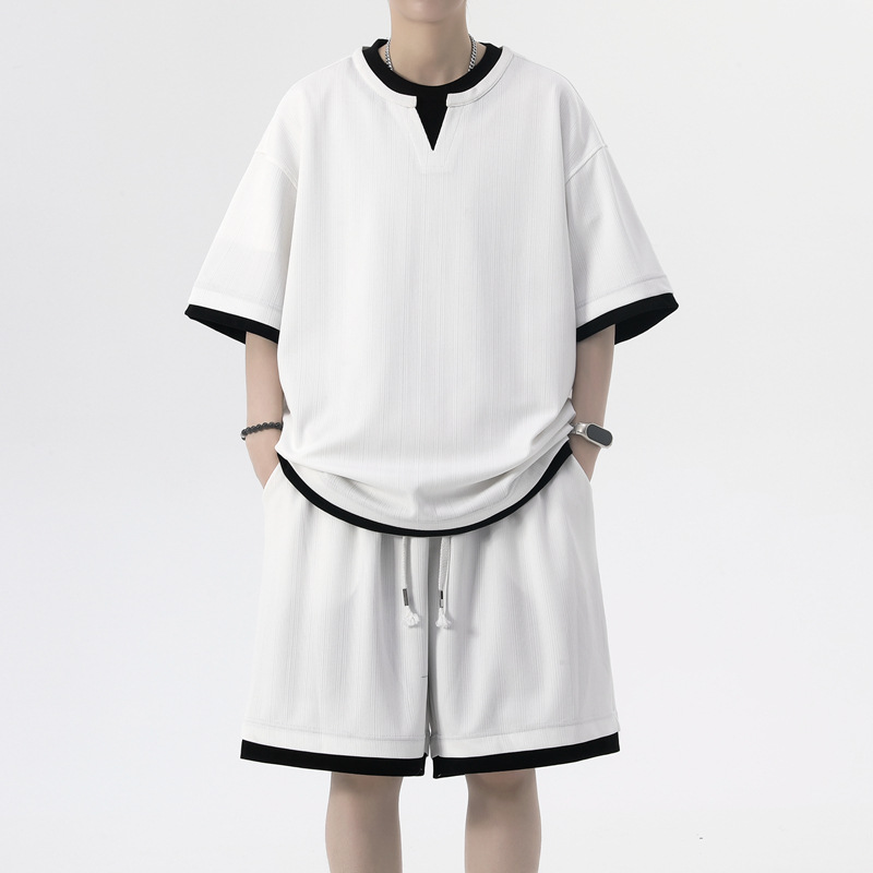 2026 Casual Sports Faux Two-Piece Summer Trendy Short-Sleeved Shorts Tracksuit for Men, Summer Set, Trendy Wide Fit