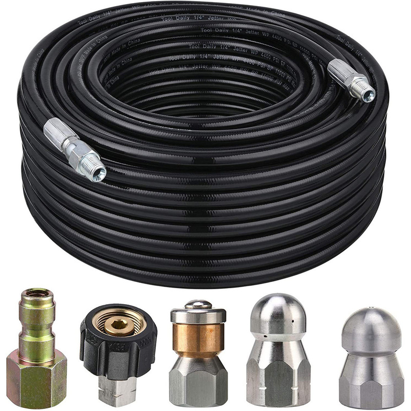 1/ 4inch 4400Psi 30m High Pressure Washer Sewer Cleaning Kit High Pressure Hose Rotating Nozzle