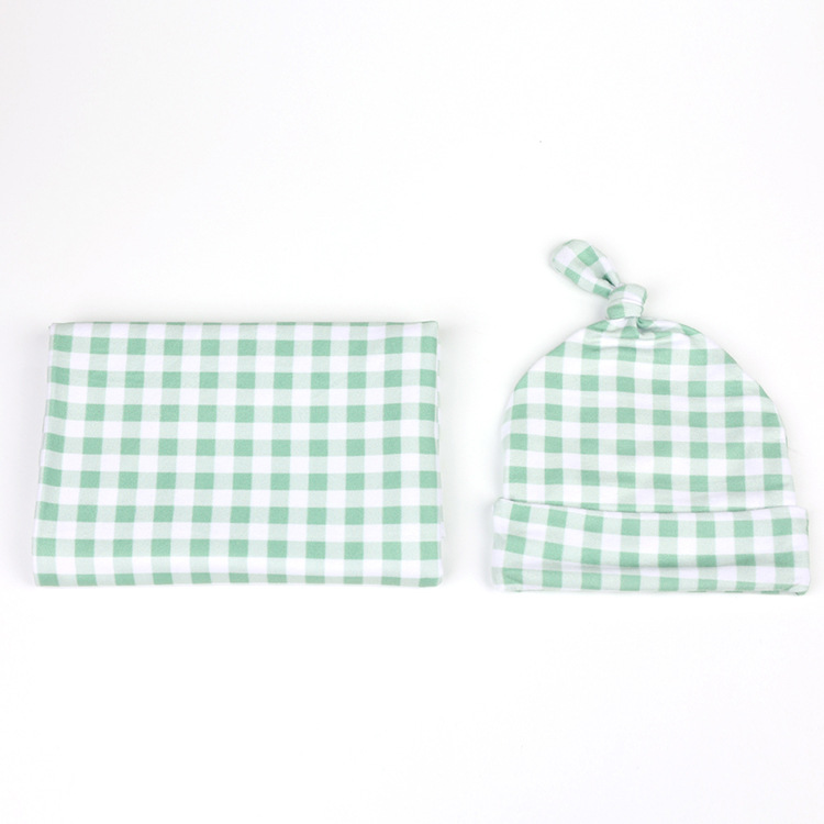 Fashion Green Plaid Baby Wrapping Cloth Swaddling Hat Quilt Suit Wholesale Nihaojewelry display picture 9