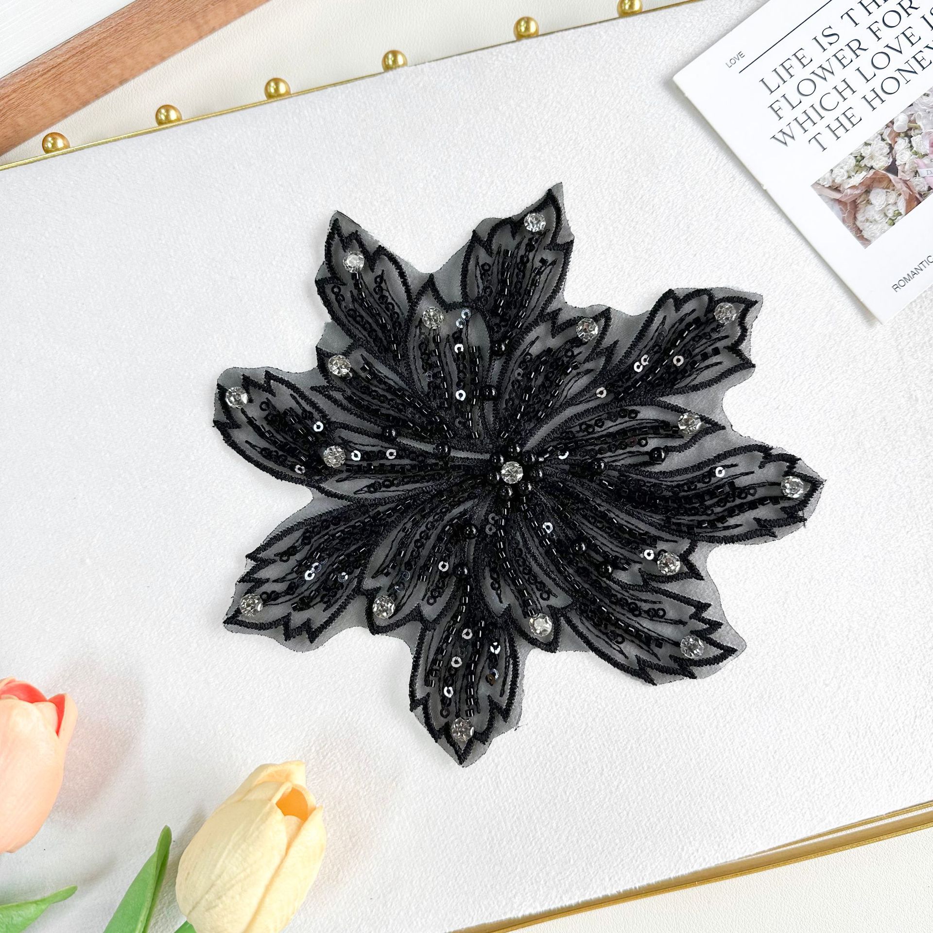 Costura a mano de cristal flores de diamante DIY Lolita Oganza vestido de mujer tocado de cabeza accesorios encaje bordado tridimensional
