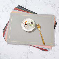 Nordic style imitation gold edge leather placemat, minimalist right angle home use oilproof heat insulation dining table mat, anti-scald hotel western placemat