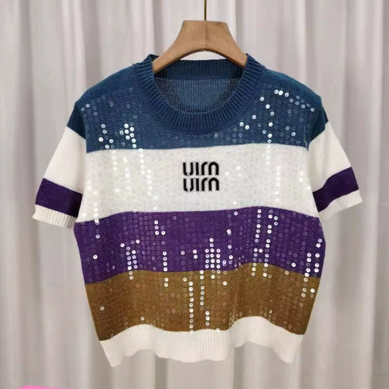 Высококачественный женский свитер с блестками летом, уникальное модное сочетание цветов, красивые и шикарные топы.