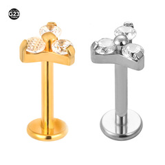 ASTM F-136 Titanium Triangular Flower Inlaid with Zircon Ear Bone Nails Lip Nails Internal Tooth Ear Nails Human Body Piercing Jewelry