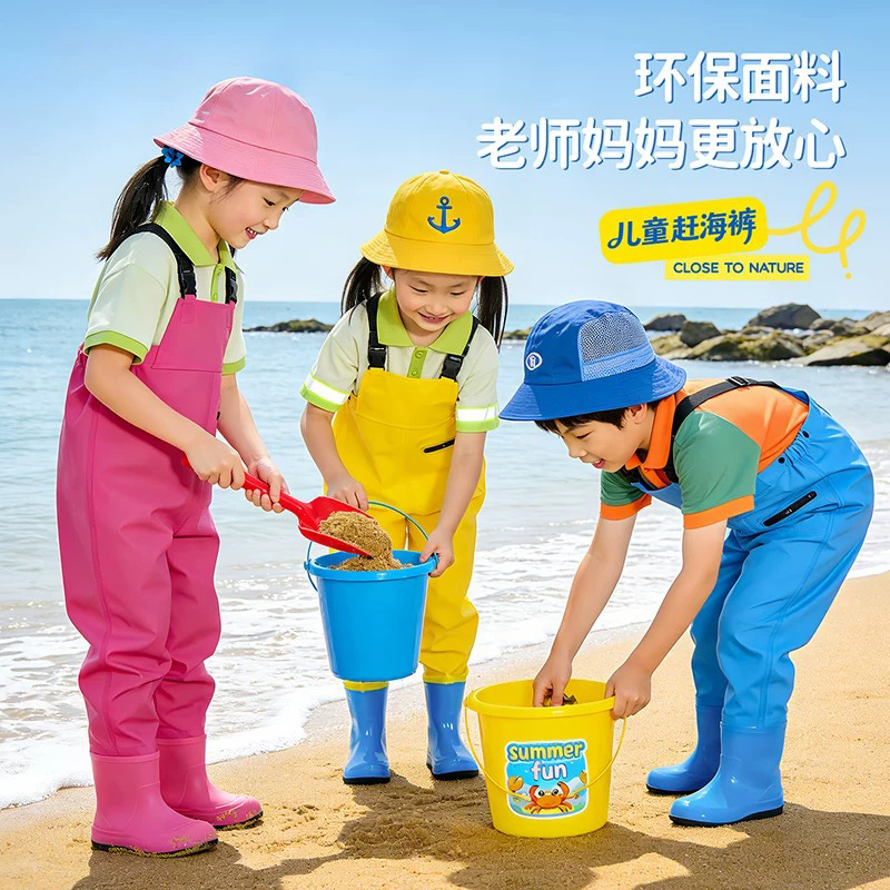 Children's wading pants, beach wading clothes, boys' and girls' cartoon full-body waterproof clothing for playing in the sand and water, wholesale