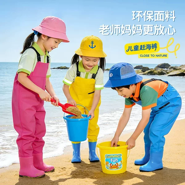 Children's wading pants, beach wading clothes, boys' and girls' cartoon full-body waterproof clothing for playing in the sand and water, wholesale