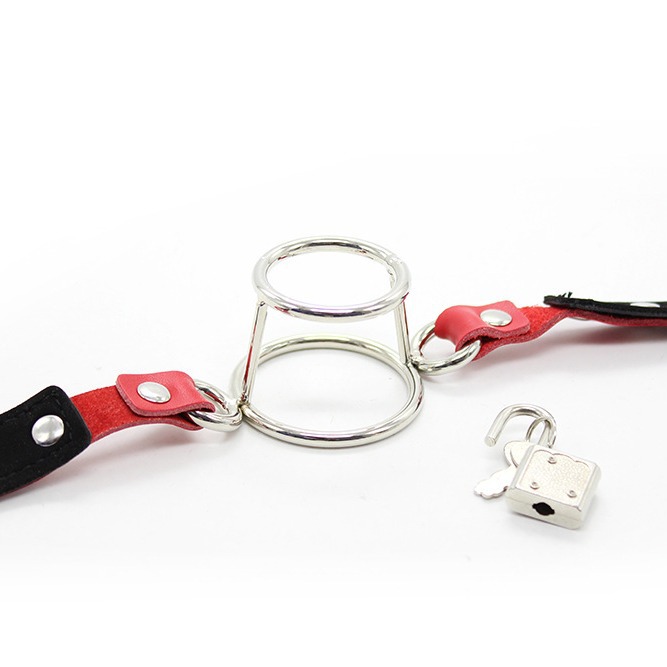 Juguetes sexuales, juguetes de cuero, mordaza de cuero con anillo de hierro, mordaza de cuero con anillo de metal, mordaza de doble anillo, bola bucal, SM, para uso masculino y femenino, mordaza P