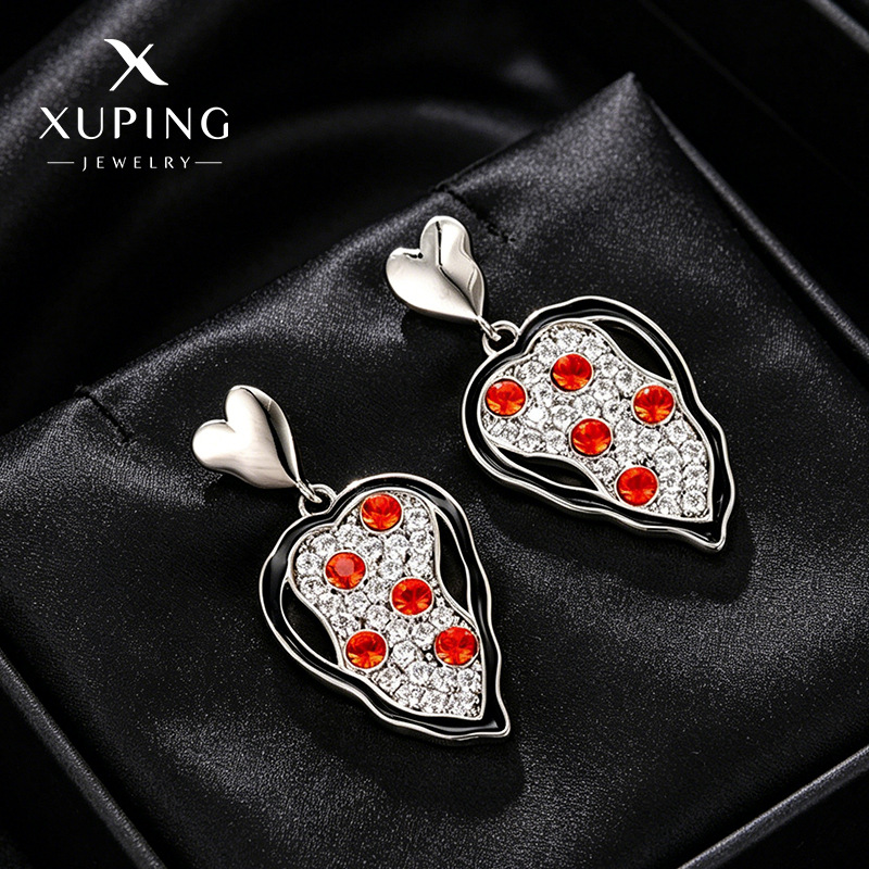 Pendientes de moda Xuping, nuevos, de aleación, electrochapados, con piedras preciosas artificiales blancas, en forma de corazón, geométricos irregulares, para mujer