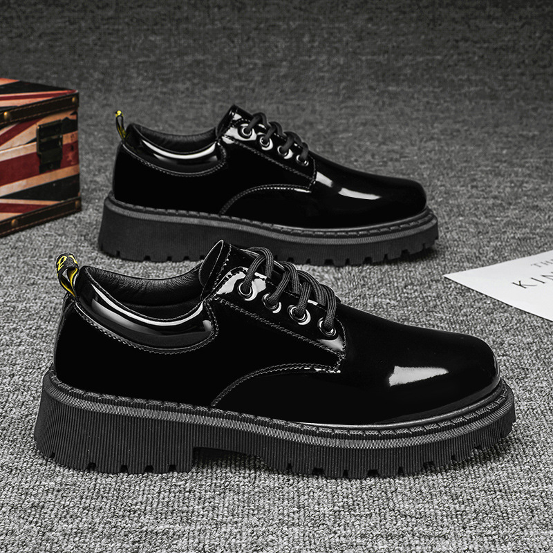 Glossy black shoes English style with shoelaces all-season for…