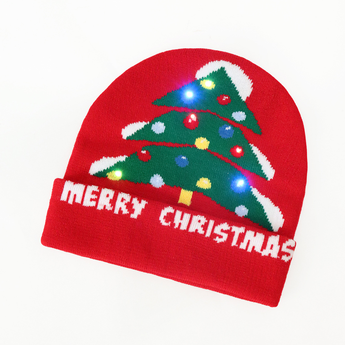 Christmas lights flanged knit hat Fashion trend Warm Christmas party Santa hat_voghion.com
