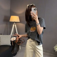 高端欧洲站2025早秋圆领油画南瓜图案小众打底短袖棉T恤上衣女潮