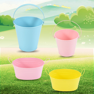 Children's gardening flower planting iron bucket beach bucket toy bucket outdoor work small bucket garden tools thickened bucket
