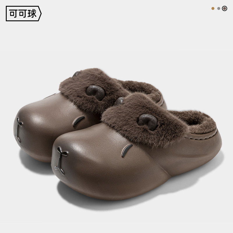卡皮巴拉冬季儿童棉拖鞋男童女童加绒保暖防水卡通可爱踩屎感棉鞋|undefined