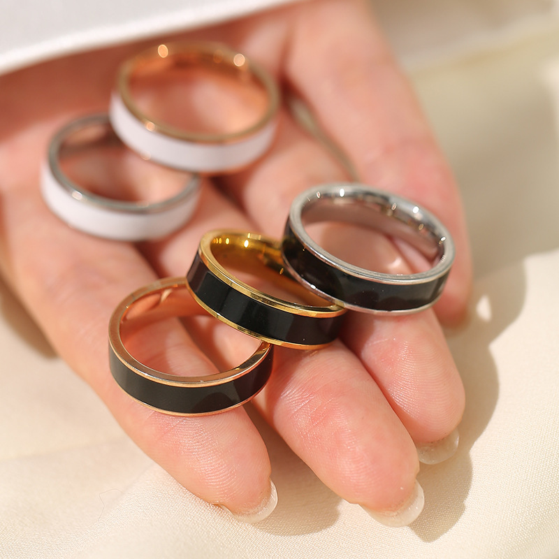 Casual Simple Style Round Stainless Steel Polishing Epoxy Plating Rings display picture 3