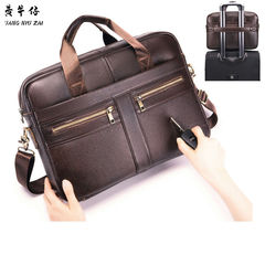 Top-grade cowhide men's business travel bag executive laptop bag shoulder crossbody bag genuine leather handbag pull-along suitcase hanger bag