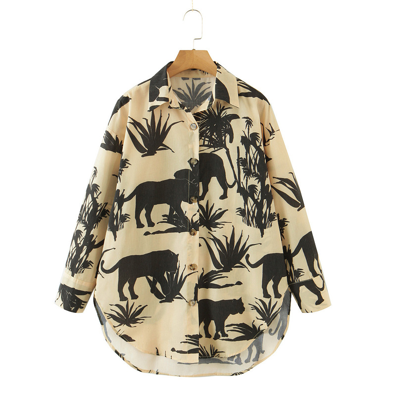 Spring 2023 foreign trade cross-border wholesale European and American women's clothing positioning tropical printed shirt 2244