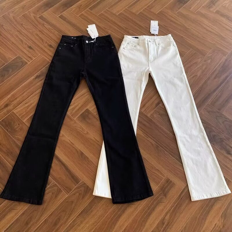 High Street Flared Jeans for Men, New Spring and Autumn Trendy Brand Straight Slim Fit Chic Stretch Pants, Black Pants