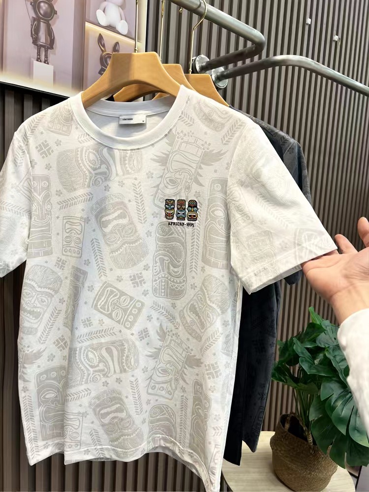 Short sleeved T-shirt, men's full body printed trendy brand slim fit embroidered cotton t-shirt, youth high-end 2023_voghion.com