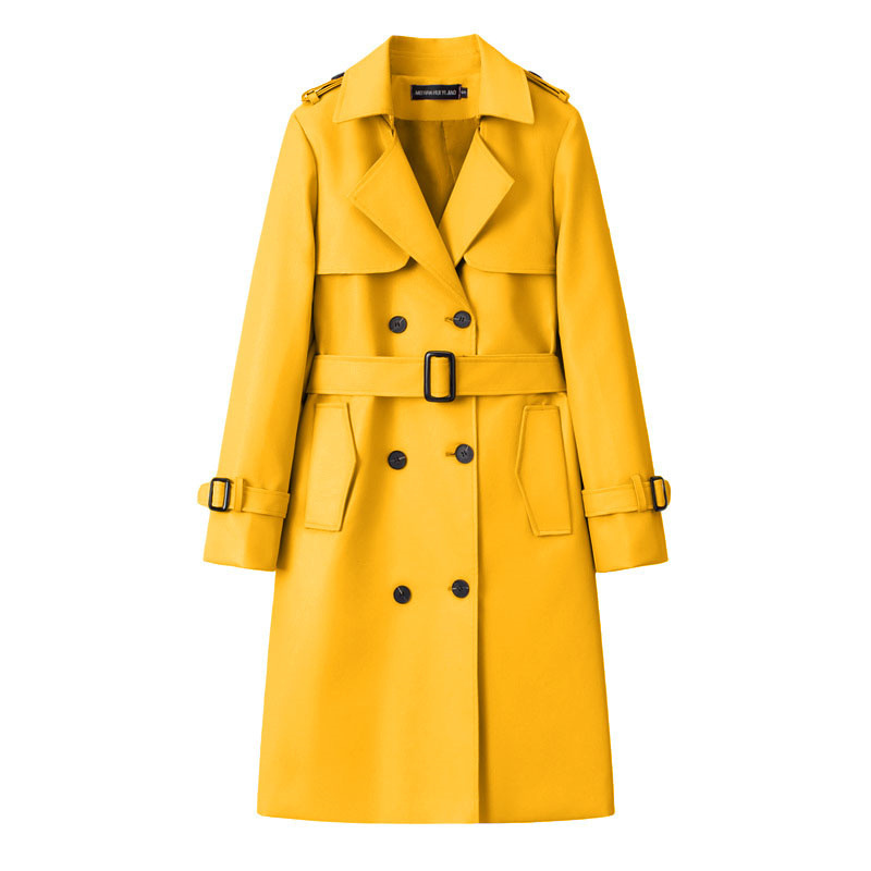 Yellow Pu Leather Trench Coat for Women, Long Style, 2026 Spring and Autumn New Model, High-End Feel, Loose Fit, Waist-Cinching, Casual and Elegant Coat Yellow Pu Leather Trench Coat for Women, Long Style, 2026 Spring and Autumn New Model, High-End Feel, Loose Fit, Waist-Cinching, Casual and Elegant Coat