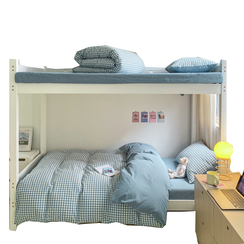 Juego de cama de dormitorio de estudiantes universitarios de algodón de tres piezas para dos individuales 100 sábanas de algodón, funda de edredón, sábana, juego de cuatro piezas 4