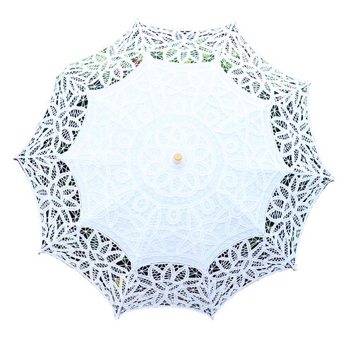 Lace craft floral umbrella, classical princess dance embroidered crocheted sun umbrella, wooden handle straight rod hanging silk fabric umbrella