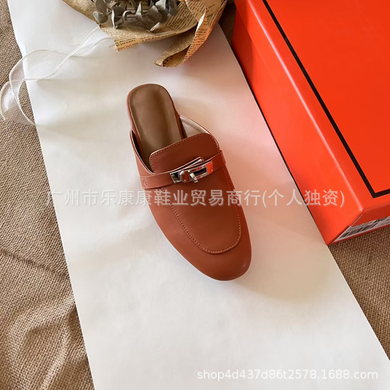 H's Baotou ハーフスリッパ レディース アウターウェア サンダル 2025 新しいロックフラットミュールシューズ多用途怠惰な旅行靴|undefined