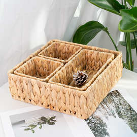定制亚马逊跨境藤编收纳筐水葫芦草编收纳篮家居桌面整理储物篮子