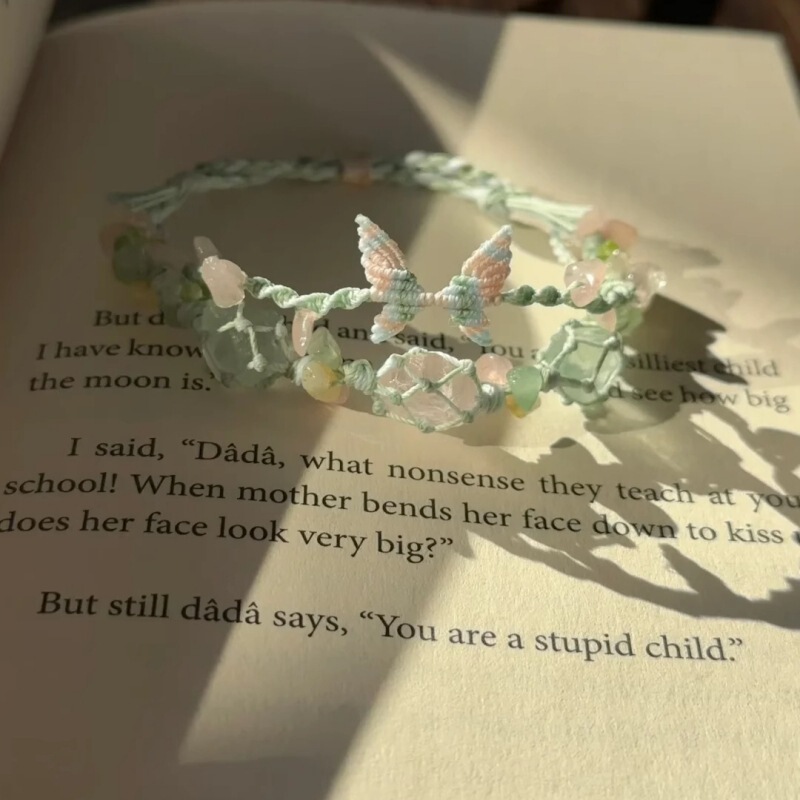 New Chinese Monet Garden Butterfly Gravel Bracelet Woven Bracelet Mori Style Healing Little Red Riding Book Same Style Woven Bracelet