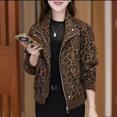 一件代发直播爆款女士豹纹短外套女秋季2025新款妈妈立领夹克上衣