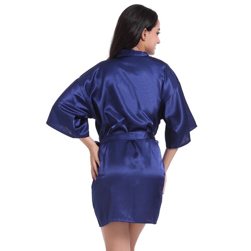 Cross-border women's twisted satin nightgown bathrobe solid color glossy summer thin sexy short cardigan robe