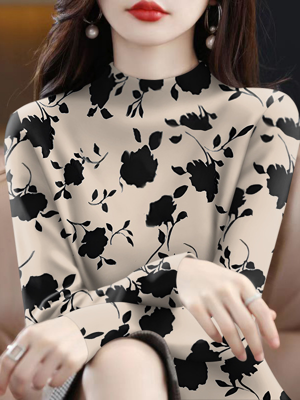 批发2025新款春秋爆款女士t恤遮肚薄款半高领时尚长袖一件代发|undefined