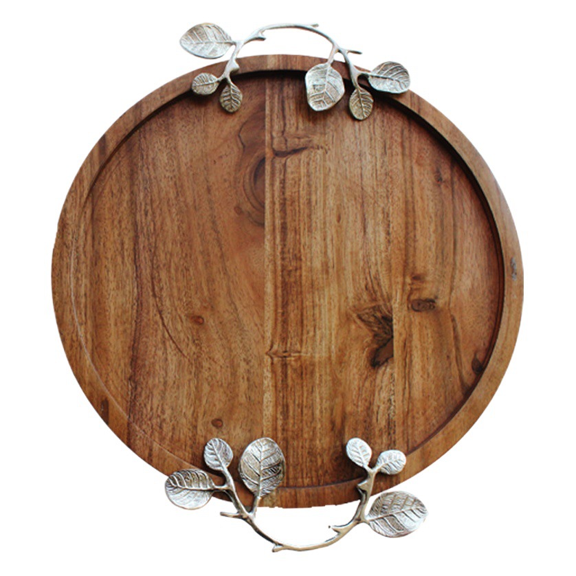 Bandeja de almacenamiento de tazón de fruta de madera Bandeja de té redonda china Decoración del hogar personalizada retro Decoración suave Accesorios transfronterizos