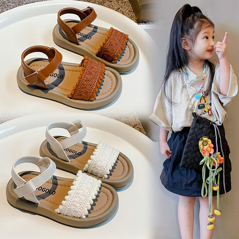 Girls' Sandals 2025 Summer New Style Little Girl's Fashionable Casual Sandals Large Children's Soft Bottom Open Toe Beach Sandals