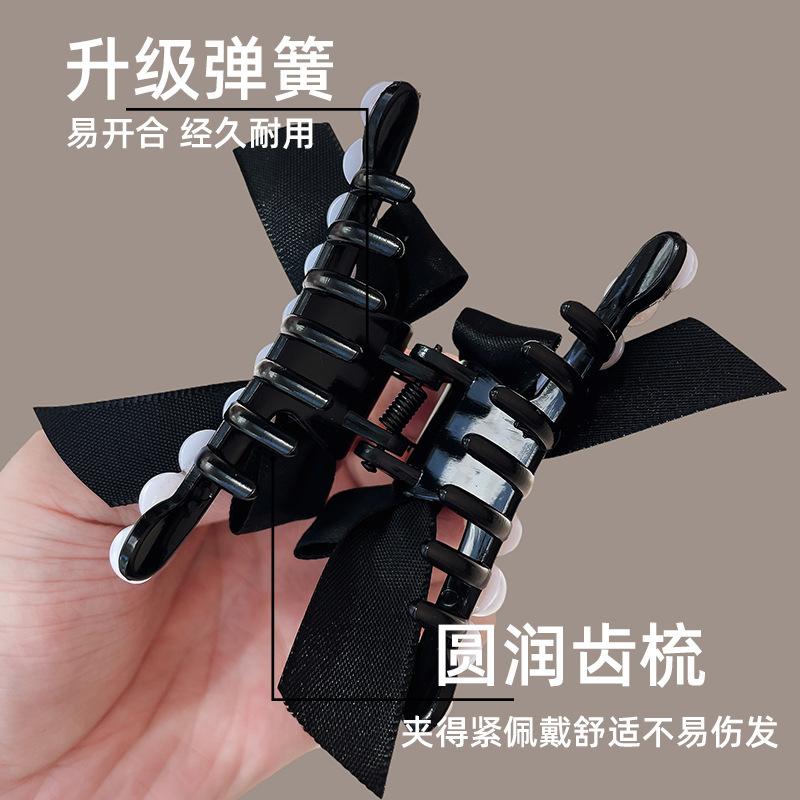 2025新款公主风黑色迷你蝴蝶结发夹复古碎发刘海夹前额小抓夹女|undefined