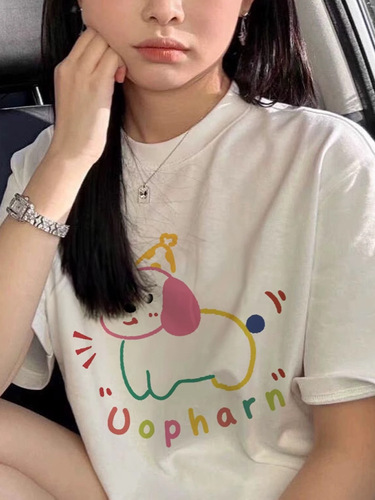 Summer Trend Fun Cartoon Cute Print Design Short Sleeve T-Shirt Loose Casual Versatile Base Shirt