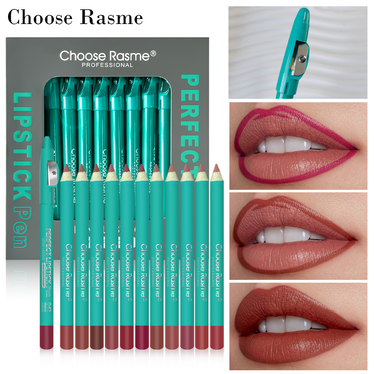 Välj Rasme 12-färgad blandad läppstiftspenna non-stick kopp med pennvässare tjock stång läppenna set_voghion.com
