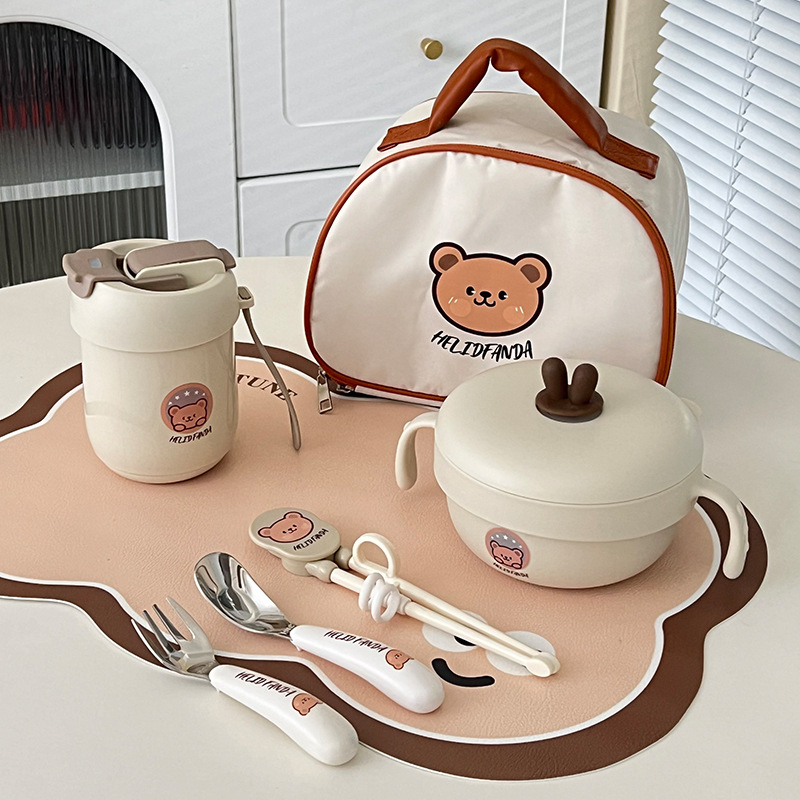 Baby Tableware 316 Baby Bowl Fork Spoon Suction Cup Feeding suit Children Dining Portable Take-out Five-piece Set