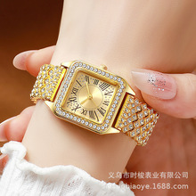 外贸跨境热卖爆款时尚罗马文满钻方形女士手表女表石英表厂家批发