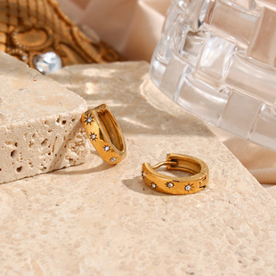 European and American Ins Fashion Popular Niche Accessible Luxury Earrings Jewelry Stainless Steel Plated 18K Small Sun Zircon Thick Earrings