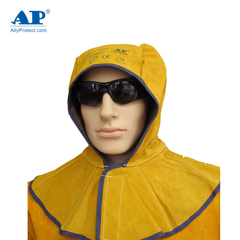 友盟AP-3000Y金黄色牛皮全护式电焊帽防烫防焊渣飞溅阻燃焊接头罩