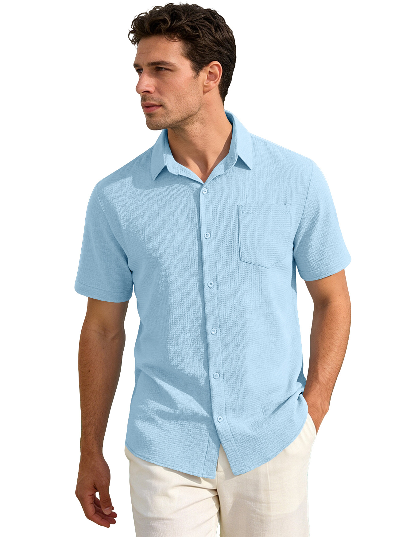 Europa y los Estados Unidos Amazon verano nuevo color sólido de bolsillo con solapa Cardigan camisa de manga corta comercio exterior transfronterizo camiseta casual