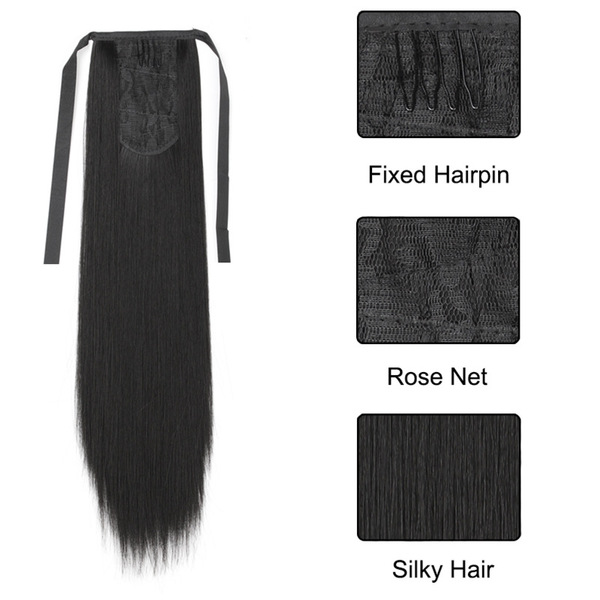 Strap-style wig ponytail female long straight hair braid fake…