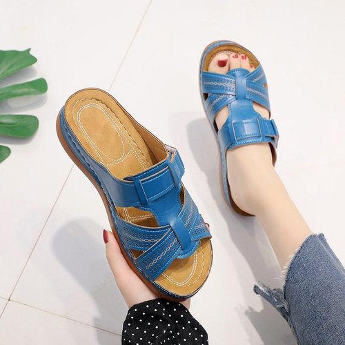 Women's Shoes 44 Wide 43 Sandals Fashionable Western Retro Solid Color Thick-Heeled Slippers