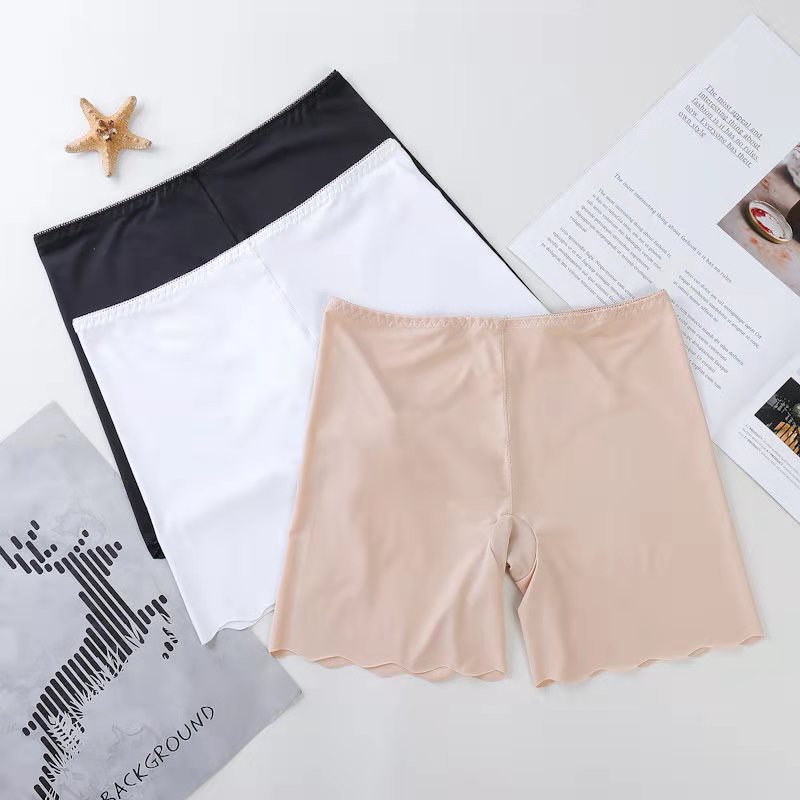 Ladies Ice Silk Safety Pajama Pant Seamless Mid-Thigh Anti-Slip Three-Piece Leggings for Summer, Thin Women's Underwear