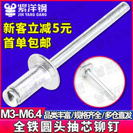 全铁抽芯铆钉半圆头拉铆钉碳钢拉钉小柳钉抽心铆钉M3M3.2M4M6M6.4