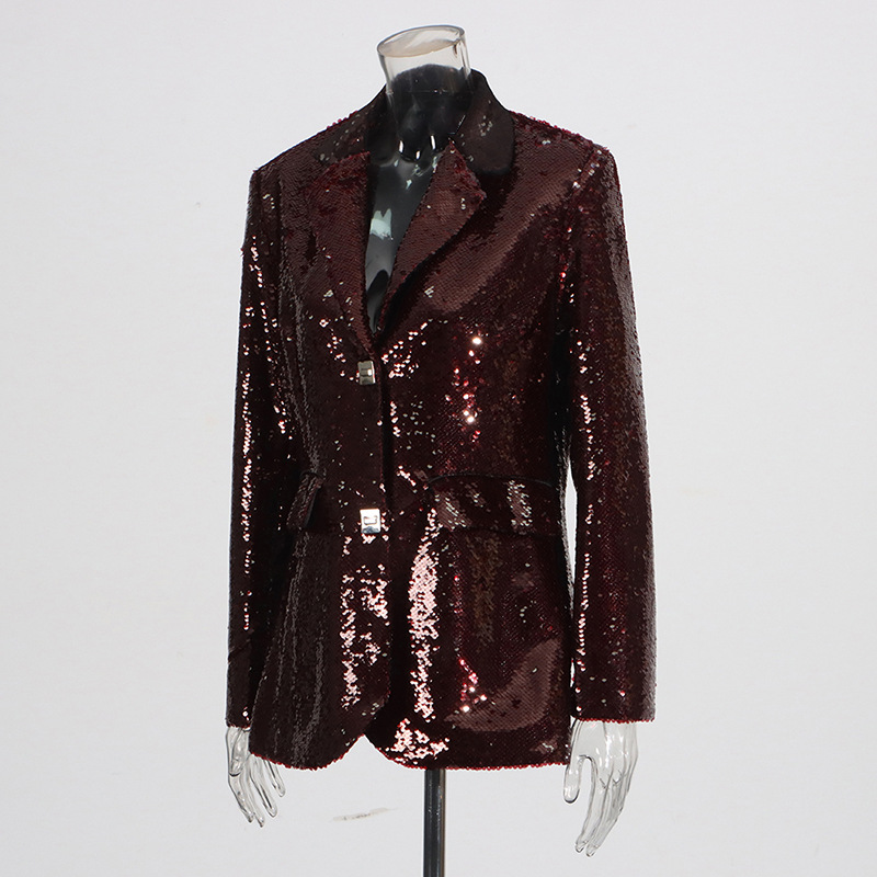 Giacca blazer donna elegante con paillettes scollo a v slim fit sera_voghion.com