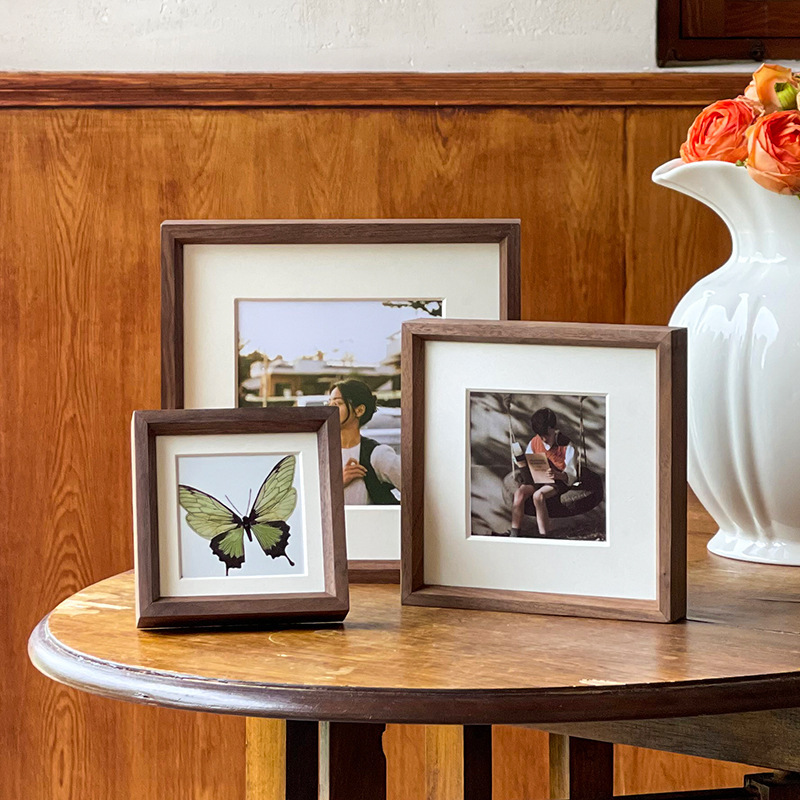 Square photo frame decoration table solid wood calligraphy and painting mounting Photo Plus printing black walnut painting frame wall hanging size Square photo frame decoration table solid wood calligraphy and painting mounting Photo Plus printing black walnut painting frame wall hanging size